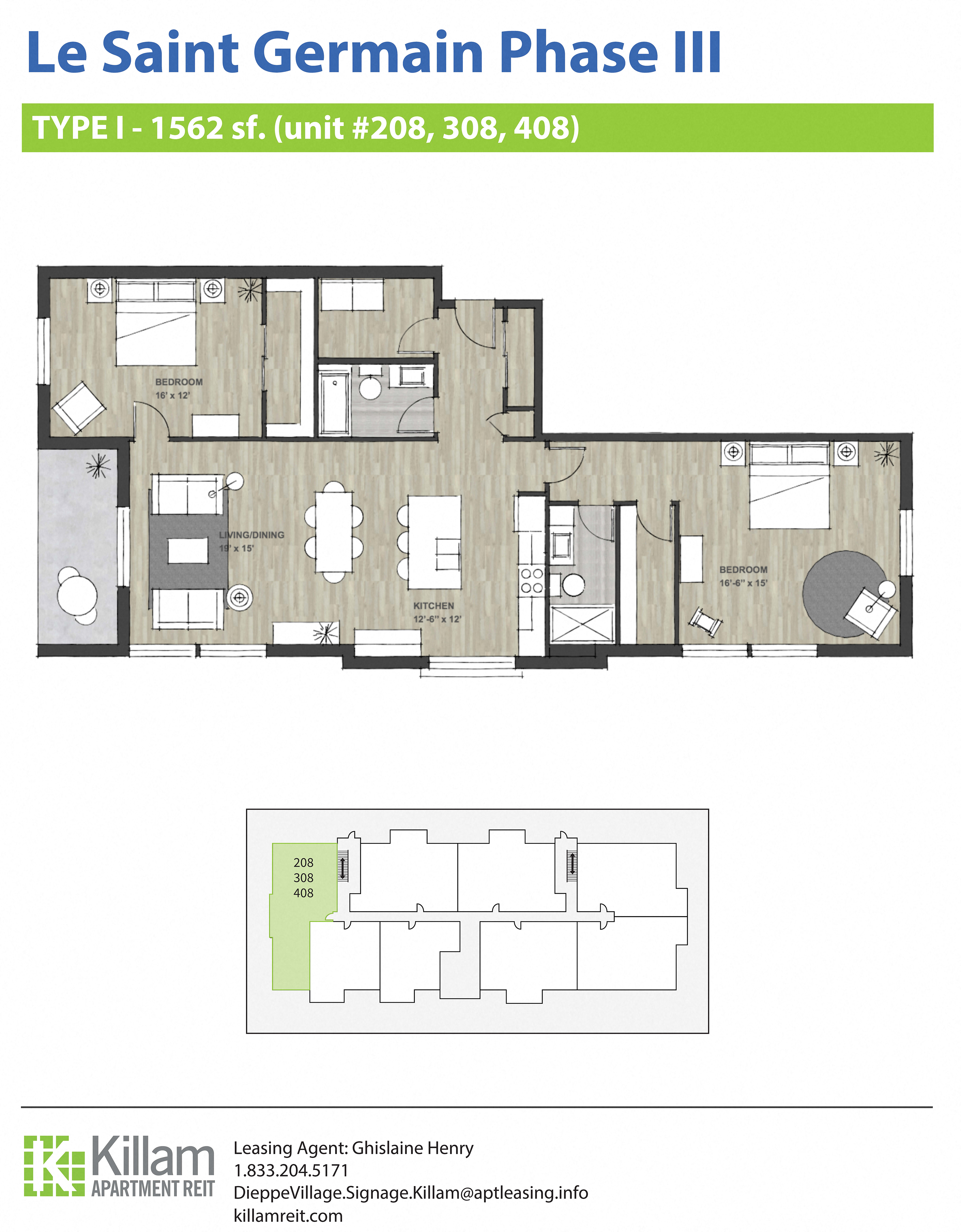 Floor plan for 2 beds, 2 baths, 1343 sqft