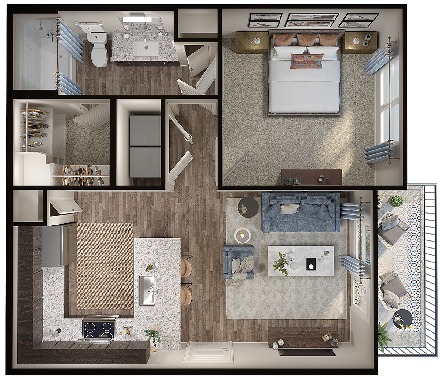 Floor plan for 1 bed, 1 bath, 650 sqft