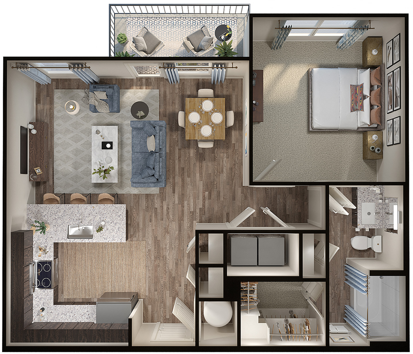 Floor plan for 1 bed, 1 bath, 787 sqft