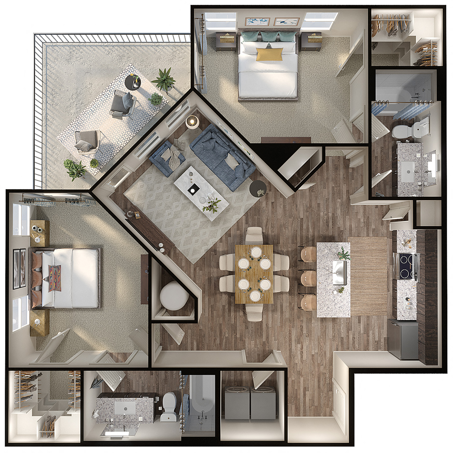 Floor plan for 2 beds, 2 baths, 1117 sqft