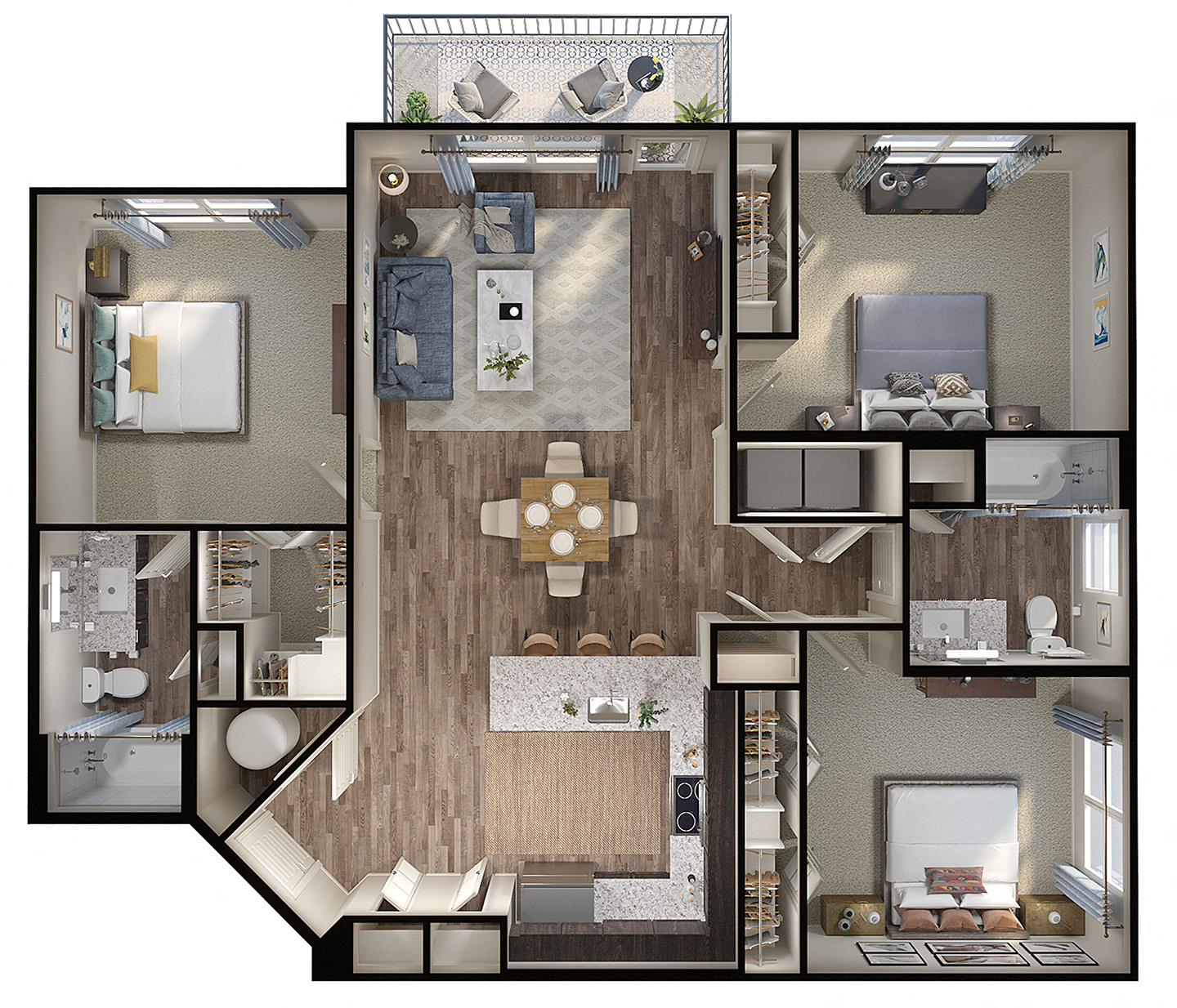 Floor plan for 3 beds, 2 baths, 1320 sqft