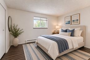 Webster apartment for rent - A bedroom with a large bed and a plant on the side table.