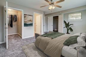 Webster apartment for rent - a bedroom with a bed and a ceiling fan