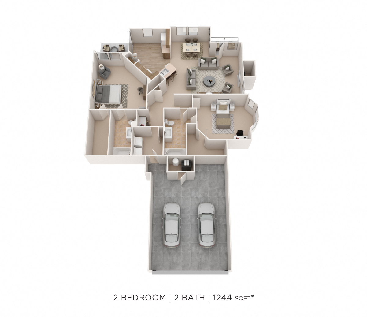 Floor plan for 2 beds, 2 baths, 1244 sqft