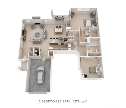 Floor plan for 2 beds, 2 baths, 1276 sqft