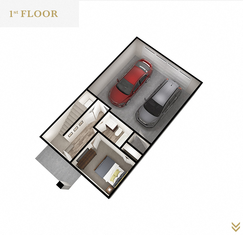 Floor plan for 2 beds, 2 baths, 1037 sqft