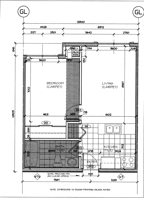Floor plan for 1 bed, 1 bath, 500 sqft