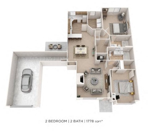 Floor plan for 2 beds, 2 baths, 1178 sqft