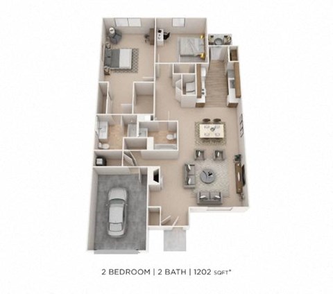 Floor plan for 2 beds, 2 baths, 1202 sqft