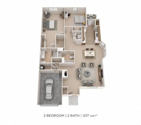 Floor plan for 2 beds, 2 baths, 1217 sqft