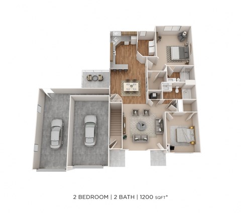 Floor plan for 2 beds, 2 baths, 1200 sqft