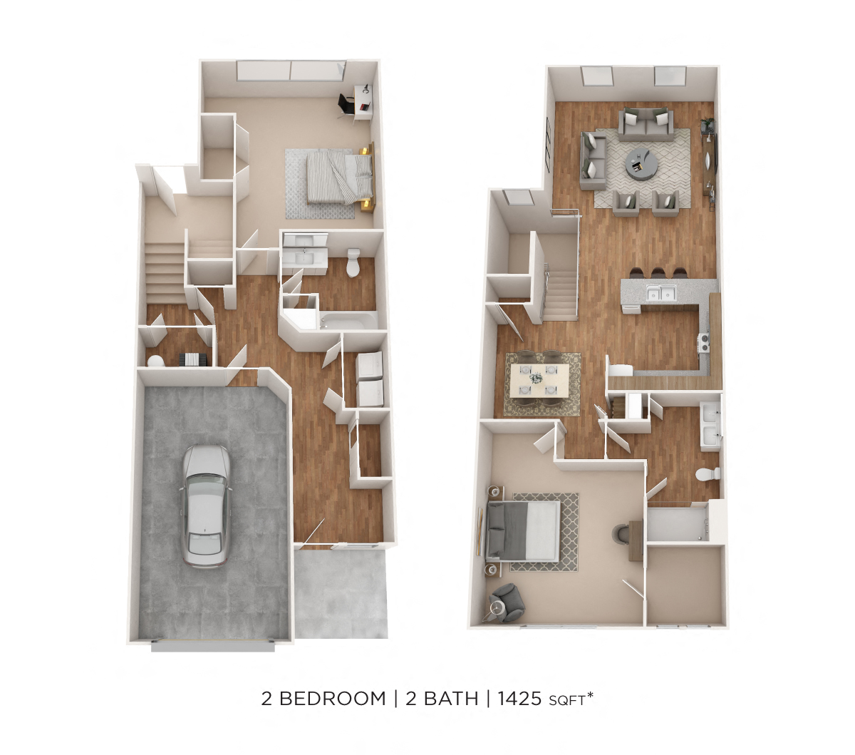 Floor plan for 2 beds, 2 baths, 1425 sqft