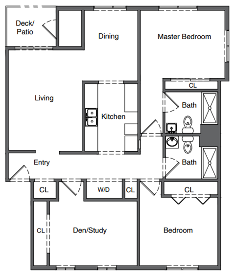 Floor plan for 2 beds, 2 baths, 1153 sqft