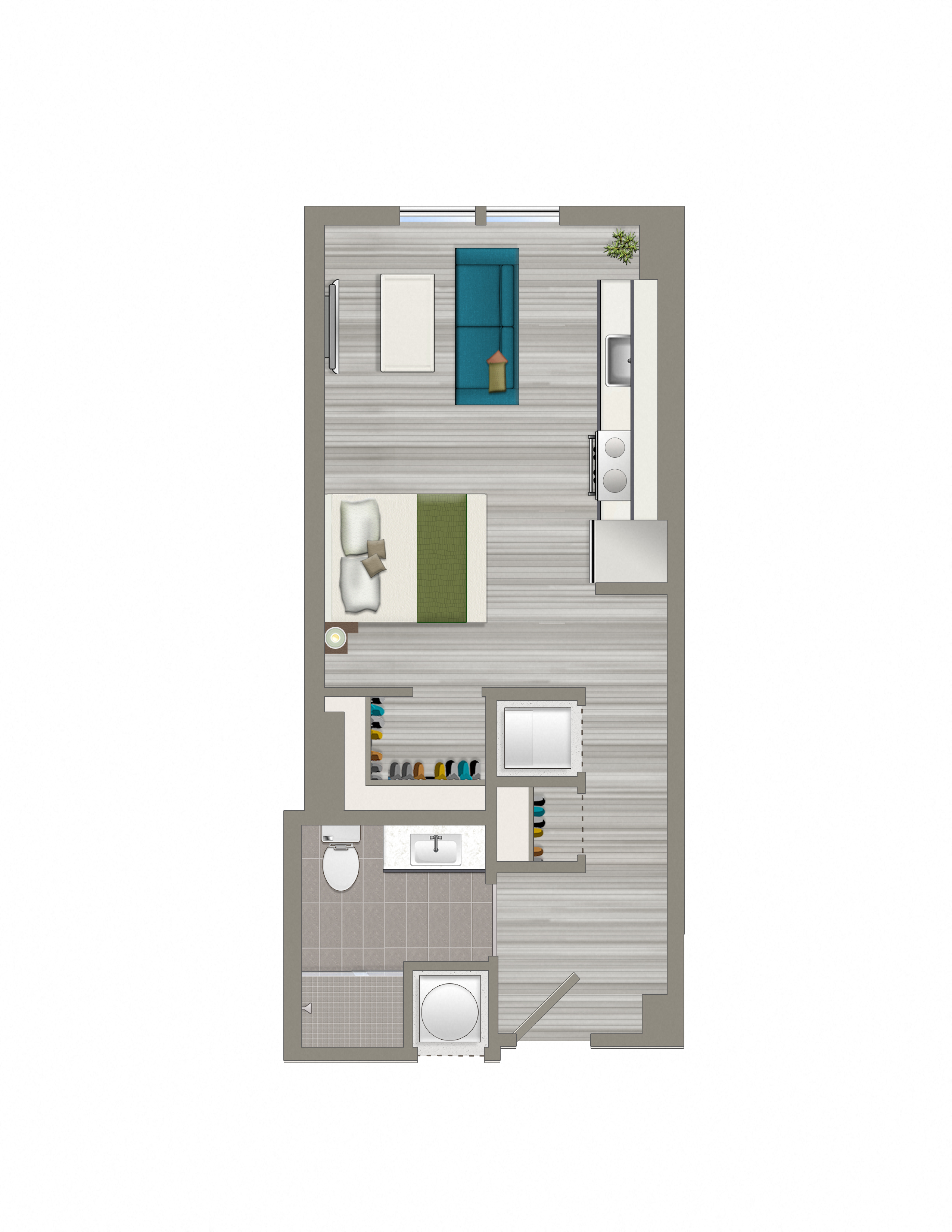Floor plan for studio, 1 bath, 463 sqft