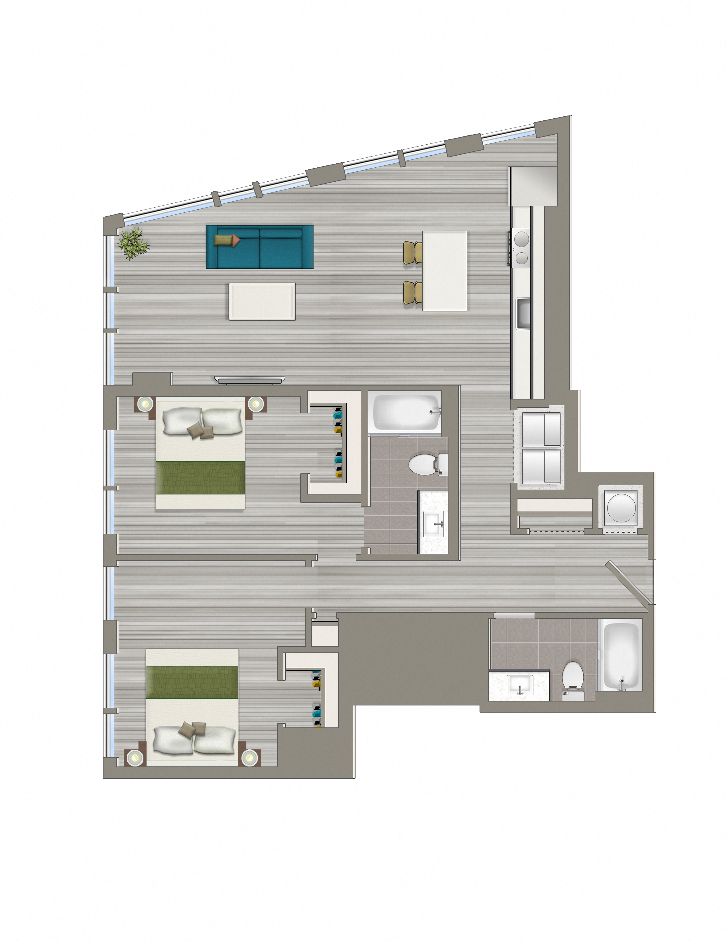 Floor plan for 2 beds, 2 baths, 1144 sqft