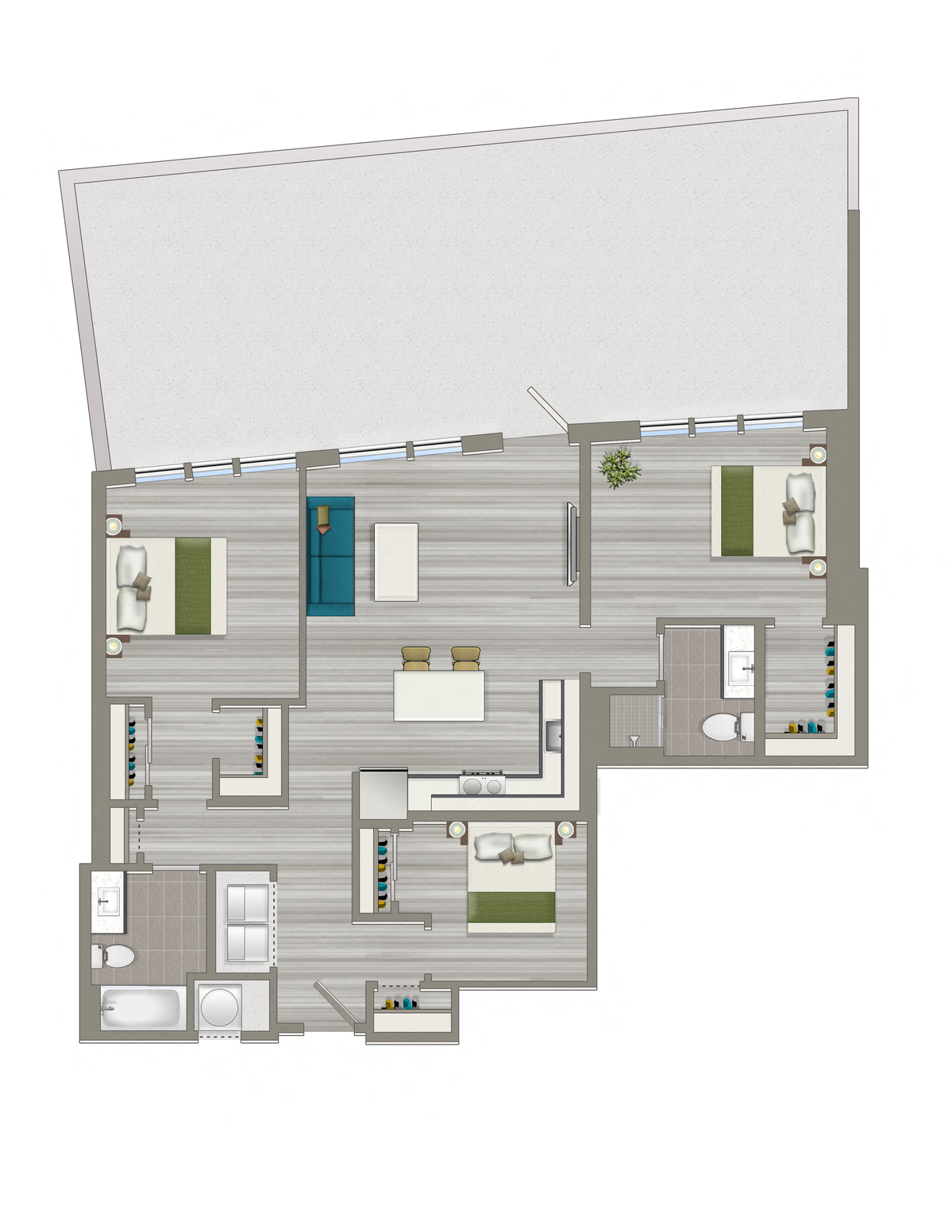Floor plan for 2 beds, 2 baths, 1163 sqft