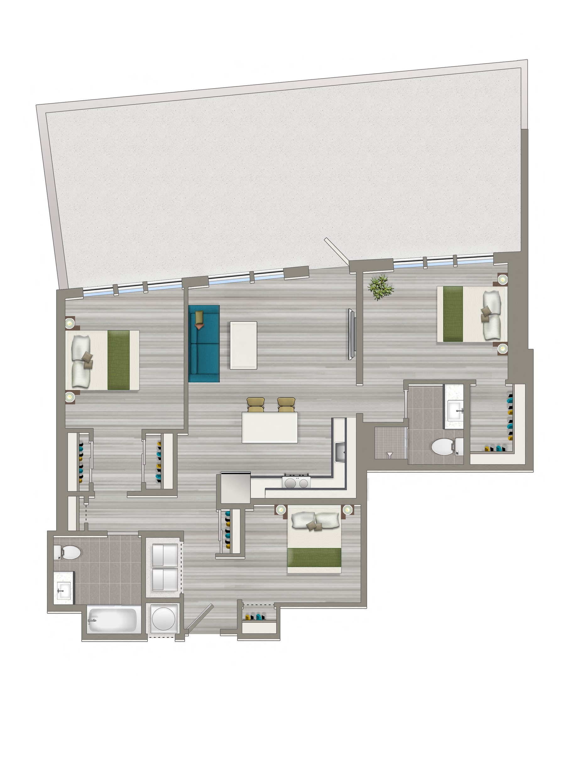 Floor plan for 2 beds, 2 baths, 1163 sqft