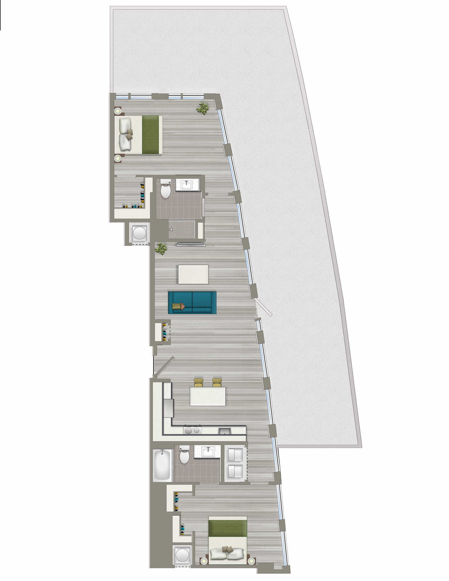 Floor plan for 2 beds, 2 baths, 1167 sqft
