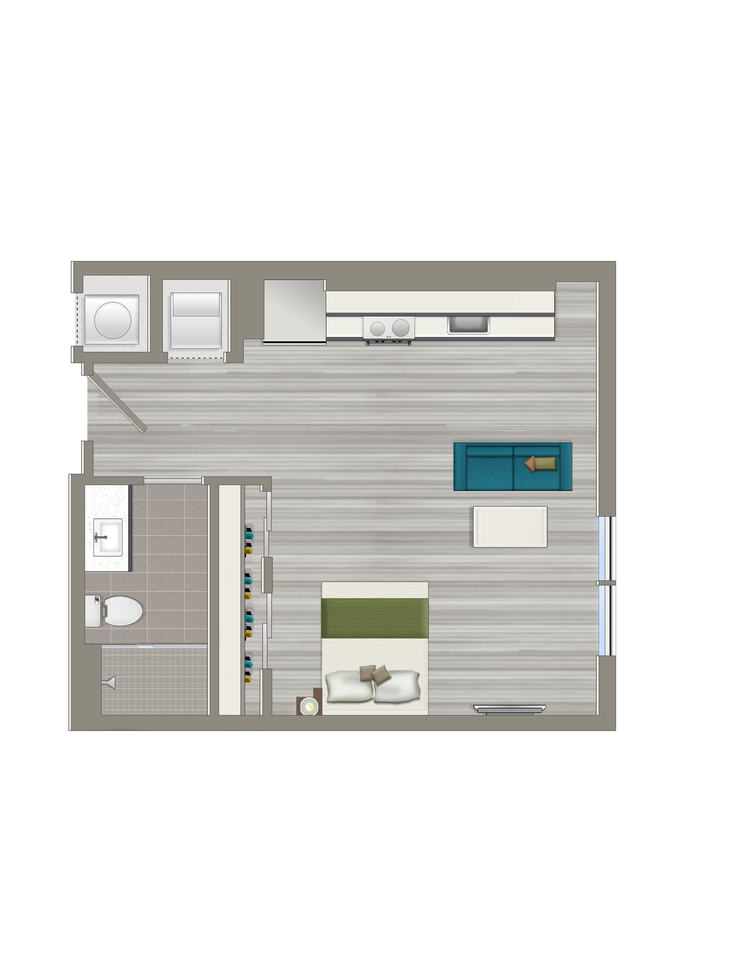 Floor plan for studio, 1 bath, 441 sqft