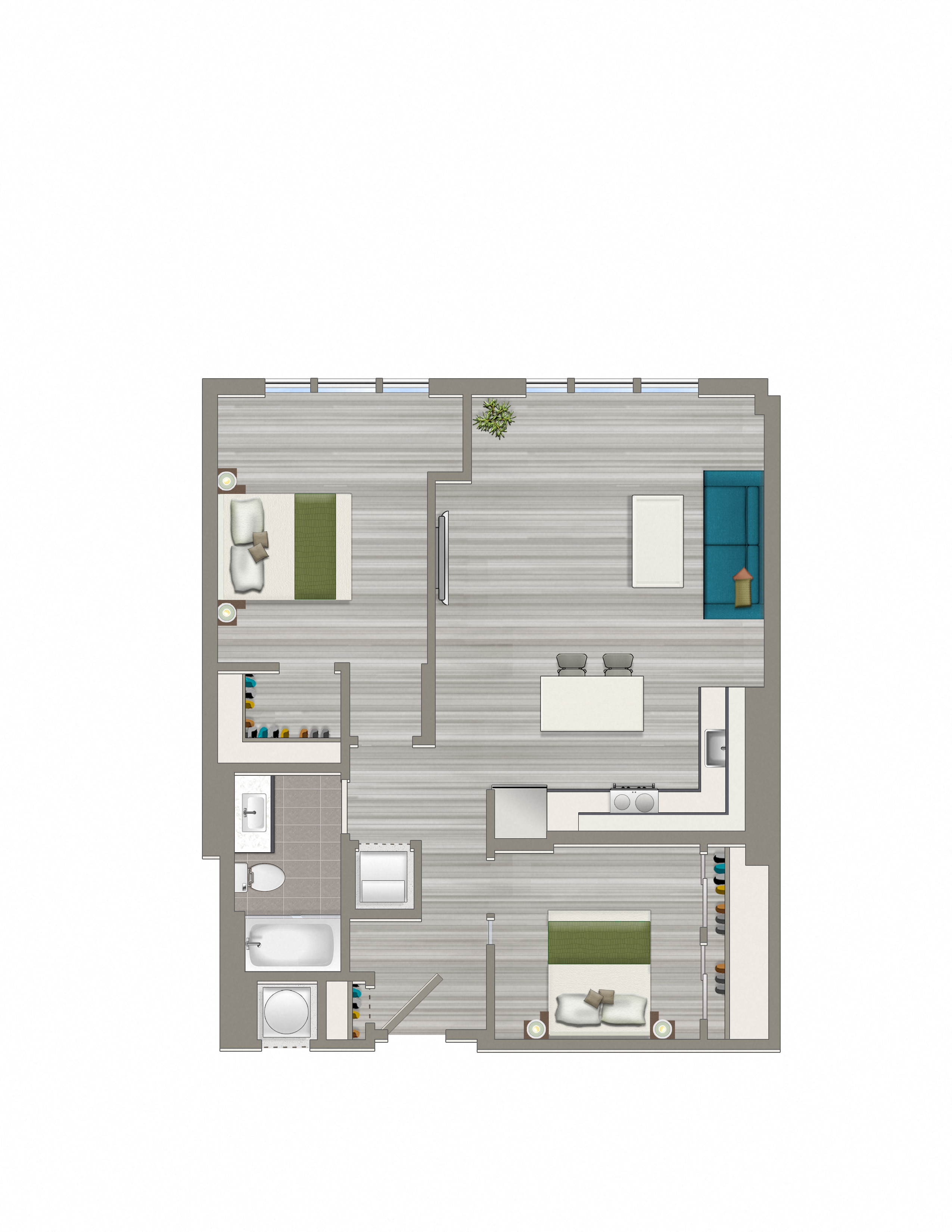 Floor plan for 2 beds, 1 bath, 900 sqft