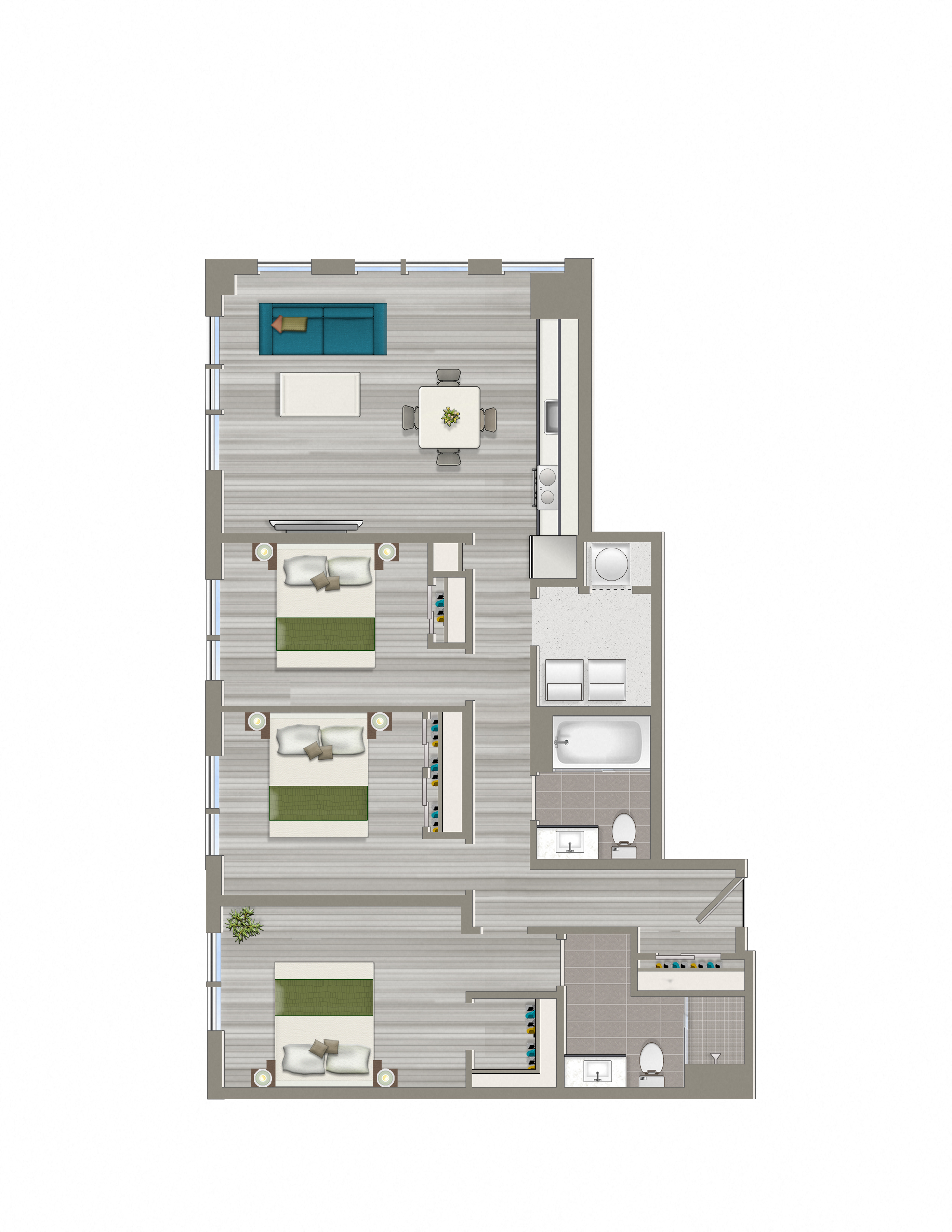 Floor plan for 2 beds, 2 baths, 1289 sqft