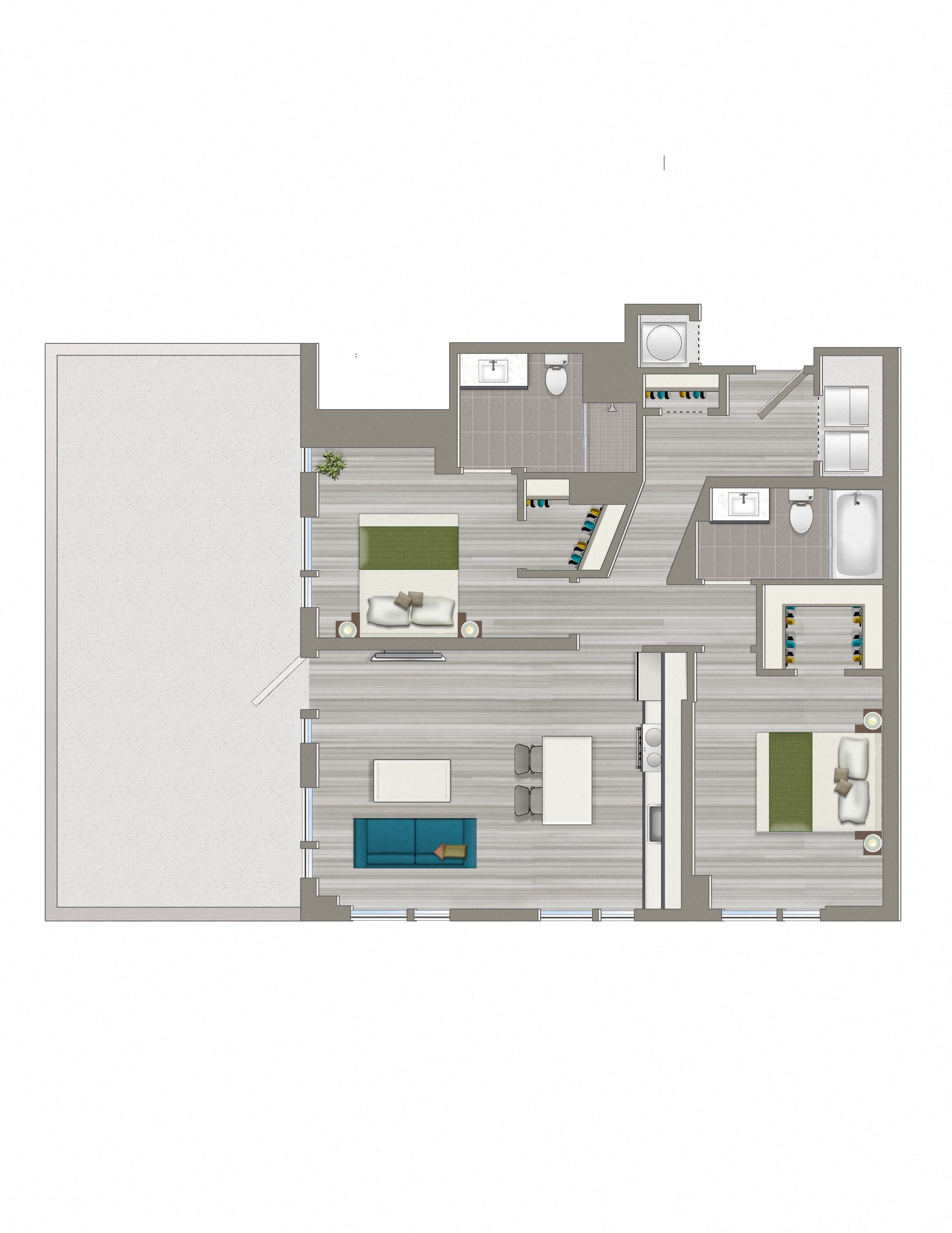 Floor plan for 2 beds, 2 baths, 997 sqft