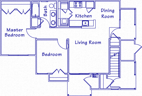 Floor plan for 2 beds, 1 bath, 749 sqft