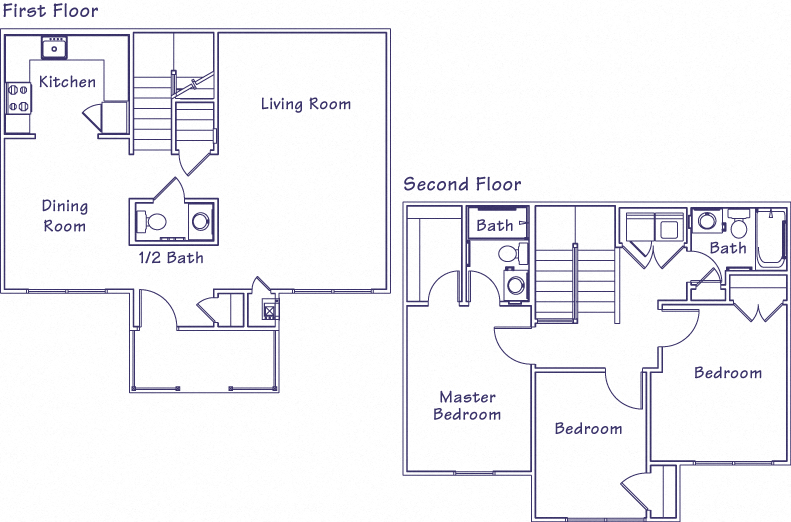 Floor plan for 3 beds, 2.5 baths, 1281 sqft