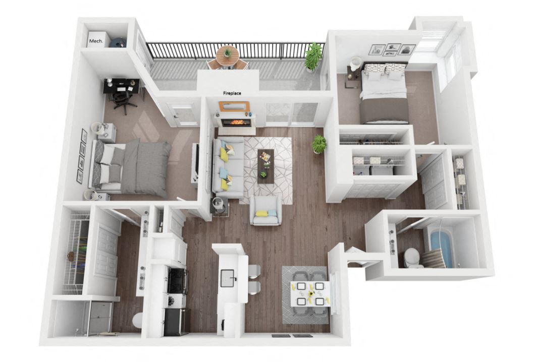 Floor plan for 2 beds, 2 baths, 1084 sqft