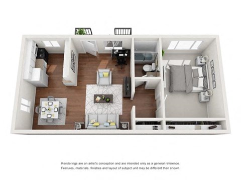 Floor plan for 1 bed, 1 bath, 750 sqft