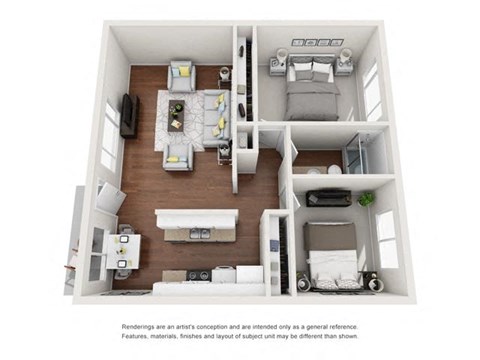 Floor plan for 2 beds, 1 bath, 920 sqft