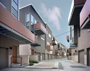 Cleveland apartment for rent - A modern residential area with buildings and walkways.