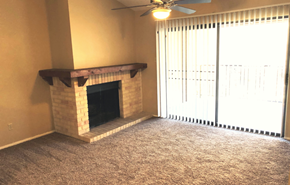 San Antonio apartment for rent - Fireplace in living room near large balcony