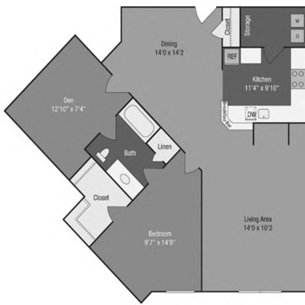 Floor plan for 1 bed, 1 bath, 1150 sqft