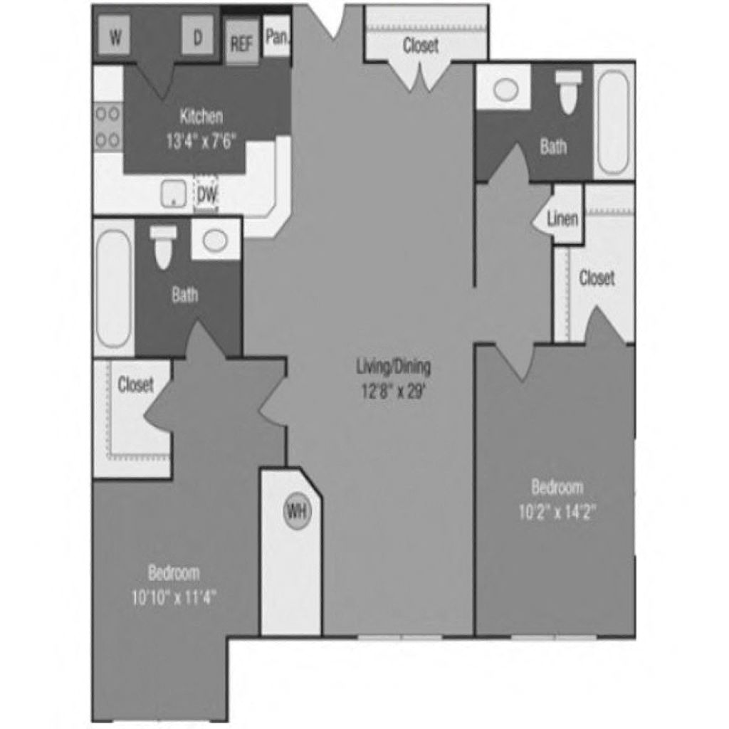 Floor plan for 2 beds, 2 baths, 1190 sqft