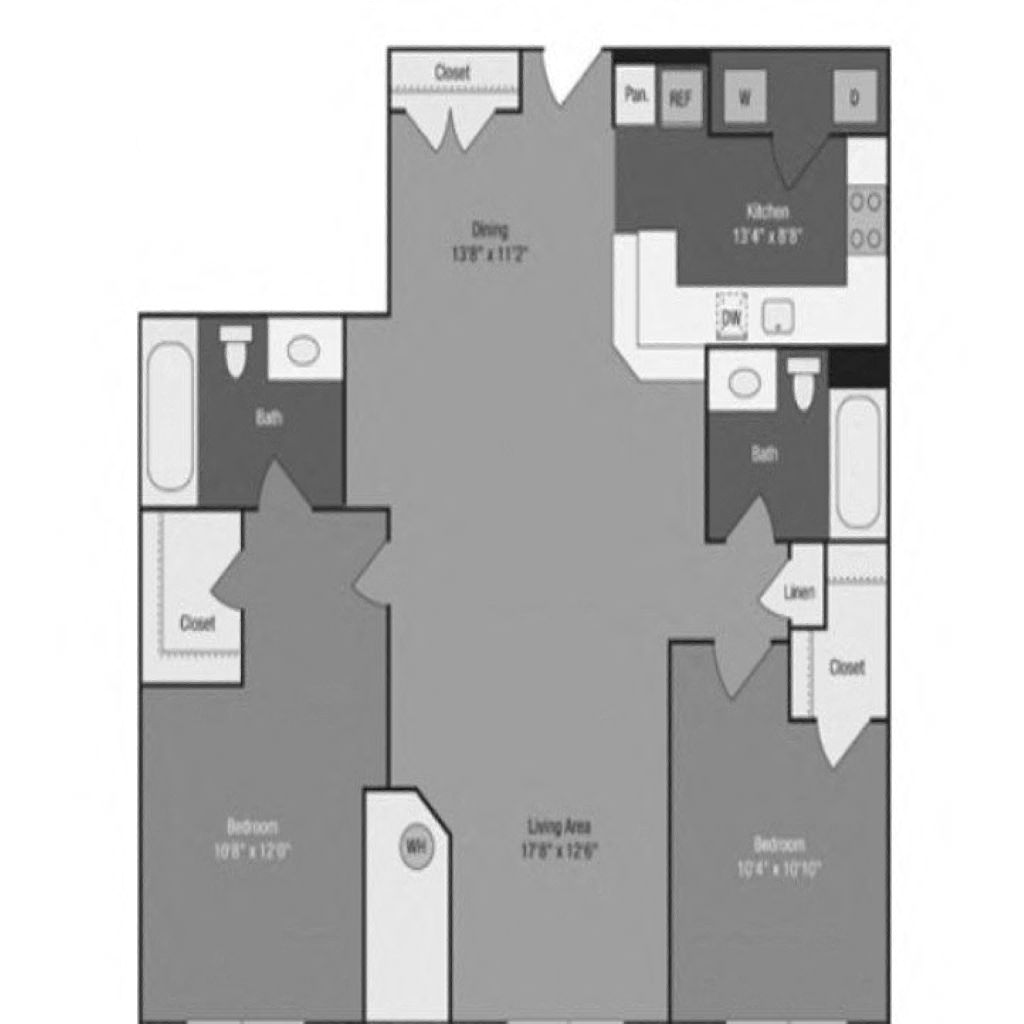 Floor plan for 2 beds, 2 baths, 1200 sqft
