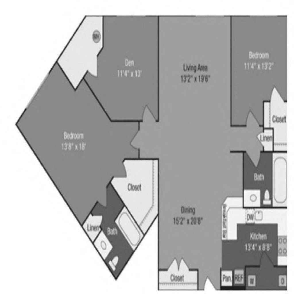 Floor plan for 2 beds, 2 baths, 1680 sqft