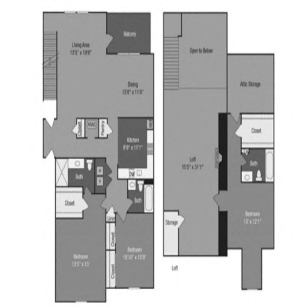 Floor plan for 3 beds, 3 baths, 2341 sqft