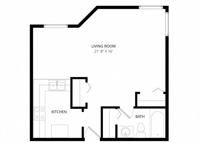 Floor plan for studio, 1 bath, 444 sqft