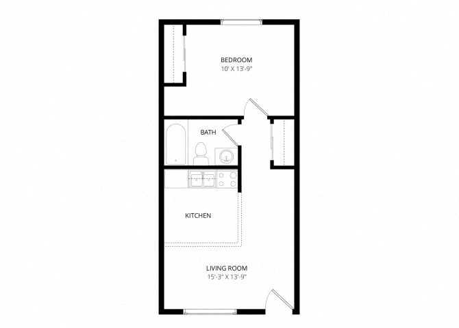 Floor plan for 1 bed, 1 bath, 434 sqft