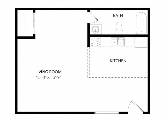 Floor plan for studio, 1 bath, 294 sqft
