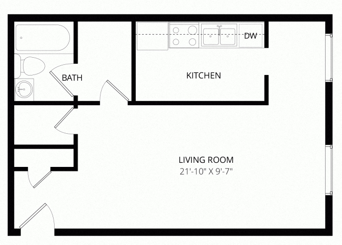 Floor plan for studio, 1 bath, 415 sqft