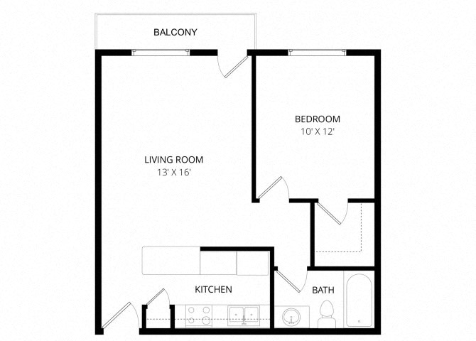 Floor plan for 1 bed, 1 bath, 529 sqft