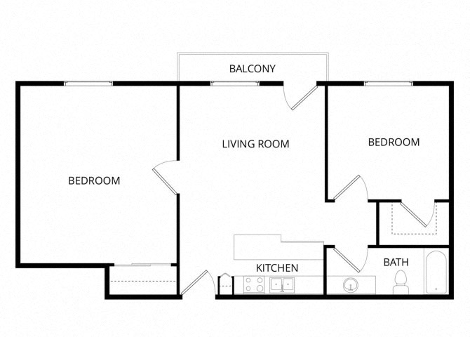 Floor plan for 2 beds, 1 bath, 691 sqft