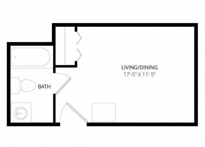 Floor plan for studio, 1 bath, 245 sqft