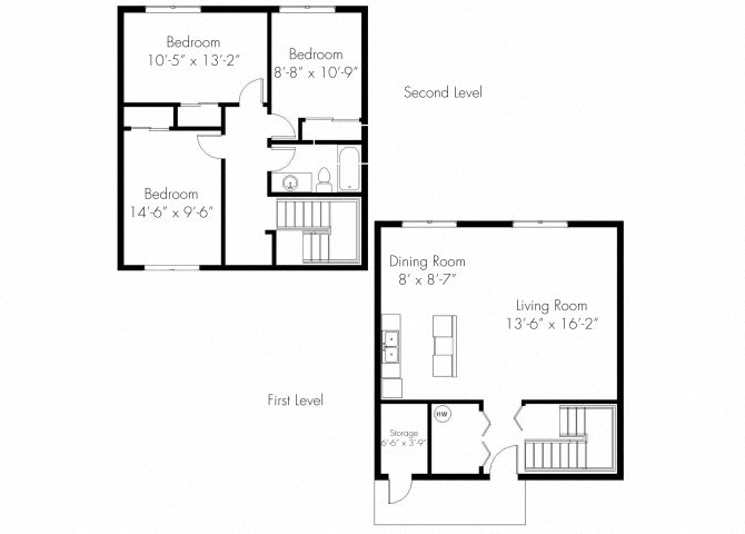 Floor plan for 3 beds, 1 bath, 1021 sqft