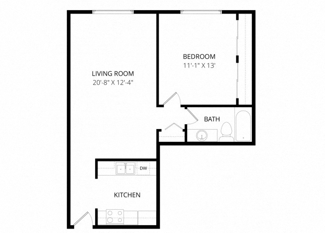 Floor plan for 1 bed, 1 bath, 814 sqft