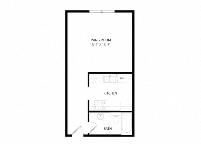 Floor plan for studio, 1 bath, 423 sqft