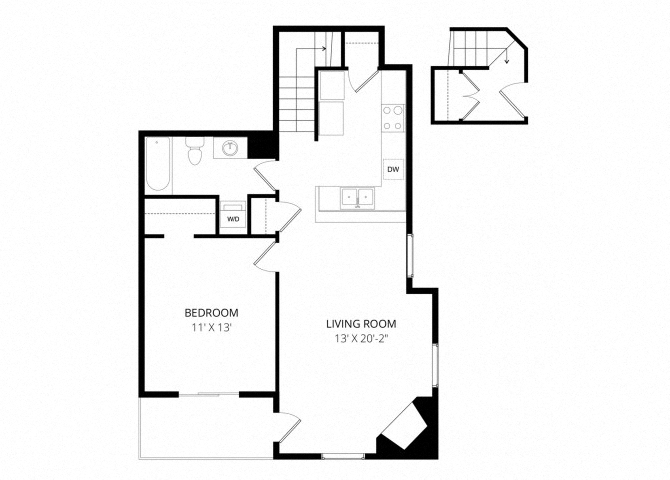 Floor plan for 1 bed, 1 bath, 780 sqft