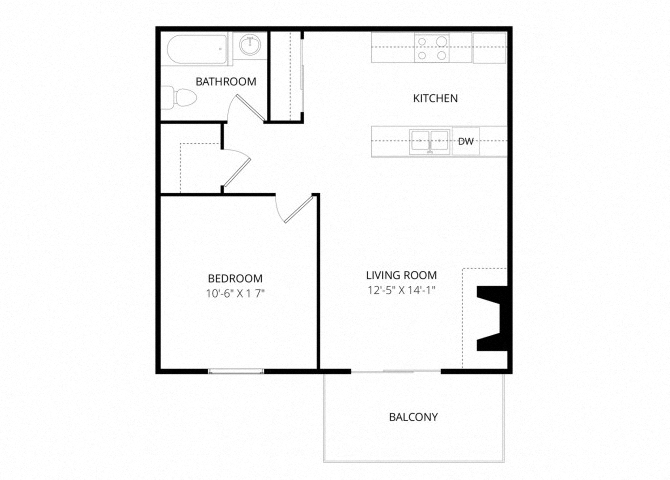 Floor plan for 1 bed, 1 bath, 720 sqft